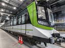 The first REM train cars were unveiled in Brossard on Monday, November 16, 2020.