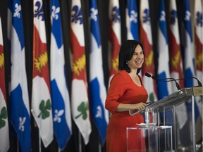 Mayor Valérie Plante speaks after introducing her new executive committee at Marché Bonsecours.