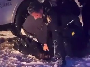 In images posted on social media, a Quebec City police officer is seen pushing snow into the face of a young black man while they are immobilized on the ground.
