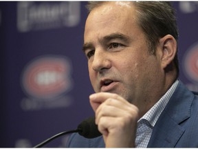 Geoff Molson, owner and president of the Montreal Canadiens, at a press conference explaining Sunday's firing of general manager Marc Bergevin, assistant general manager Trevor Timmins and senior vice president (public affairs and communications) Paul Wilson on November 29. 2021, in Brossard.