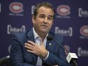 Geoff Molson, owner and president of the Montreal Canadiens, during a press conference explaining the firing of general manager Marc Bergevin, assistant general manager Trevor Timmins and senior vice president (public affairs and communications) Paul Wilson in Brossard on November 29 of 2021.