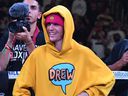 Justin Bieber waits in the ring after the fight between KSI and Logan Paul at the Staples Center in Los Angeles on November 9, 2019.