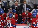 Canadiens coach Dominique Ducharme has some heated words for his players during a timeout of the third period during a 6-2 loss to the Islanders at the Bell Center on Thursday night.