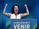 Valérie Plante takes the stage after winning the municipal elections in Montreal, on Sunday, November 7, 2021.
