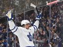 Toronto Maple Leafs forward Auston Matthews celebrates after scoring a goal against the Boston Bruins in the second period at Scotiabank Arena in Toronto on November 6, 2021.