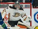 Anaheim's John Gibson improved his career record against the Canucks to 11-2-1 with a 3-2 overtime victory Tuesday at Rogers Arena.