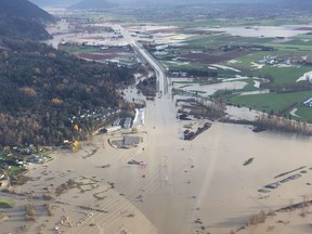 Highway 1 is flooded at Sumas Prairie in Abbotsford.