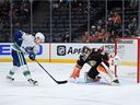 Elias Pettersson, who was stopped by Anaheim goalkeeper John Gibson on Sunday, has been poor, but it's not just his fault the Canucks are struggling.