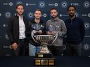 Djordje Mihailovic and Rudy Camacho receive their trophies as Player and Most Valuable Defensive Player of the Year from CF Montréal, respectively, on November 23, 2021.