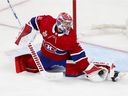 Carey Price of the Montreal Canadiens makes a save during the Stanley Cup final against the Tampa Bay Lightning in Montreal on July 2, 2021.
