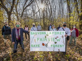 Members of Save the Fairview Forest gathered in the wooded area west of the Fairview Pointe-Claire Mall last fall to protest against the development plans proposed by owner Cadillac Fairview.