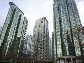 Towers in and around Coal Harbor in downtown Vancouver on December 9, 2020.