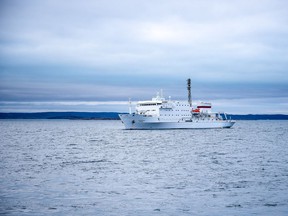 Akademik Ioffe ran aground on August 24, 2018 in the unknown waters of Lord Mayor Bay, Nunavut, after hitting a rock with 102 passengers on board.