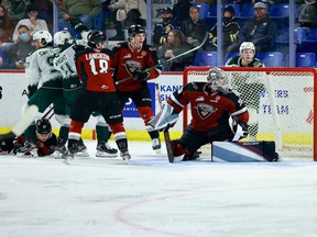 Vancouver Giants goalkeeper Jesper Vikman faces the Everett Silvertips on Friday at the Langley Events Center.