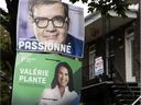 Election signs for Denis Coderre and Valérie Plante in Verdun in front of a condo for sale sign.  Affordable housing is a big problem during the mayoral campaign. 