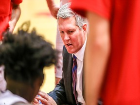 Coach Steve Hanson led SFU to victory over UBC on Saturday night before a sold out crowd at SFU in the first meeting between men's basketball programs since 2015.