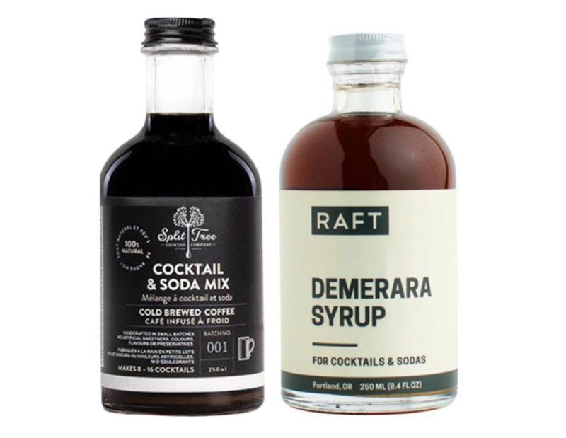 A photo of cocktail and soda mix a cocktail syrup 