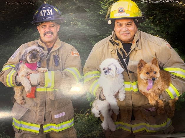 Lorne Piercey (left) and Chris Cromwell (right) pose with Zoey, Cali and Covi.