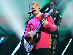 Ed Sheeran performs on stage during the MTV Europe Music Awards in Budapest, Hungary on November 14, 2021.