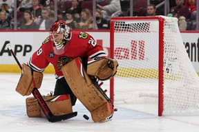 Blackhawks goalkeeper Marc-Andre Fleury has been lousy this season, a year after winning the Vezina Trophy.  FAKE IMAGES