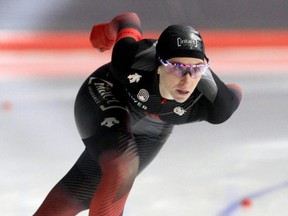 Ivanie Blondin skates in the women's 1500m on day four of the Canadian Long Track Championships at the Olympic Oval in Calgary on October 16, 2021.