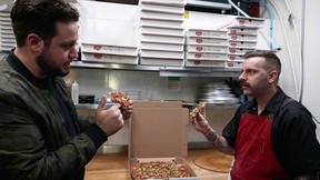 George Kalivas (left) talks to Windsor pizza man Dean Litster of Armando's Pizza in a scene from Pizza City you've never heard of.