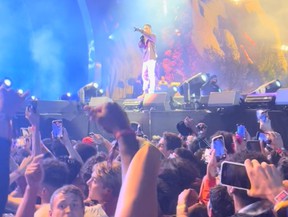 Attendees are in close proximity during rap star Travis Scott's Astroworld festival in Houston, Texas on November 5, 2021 in this still image taken from a social media video on November 7, 2021.