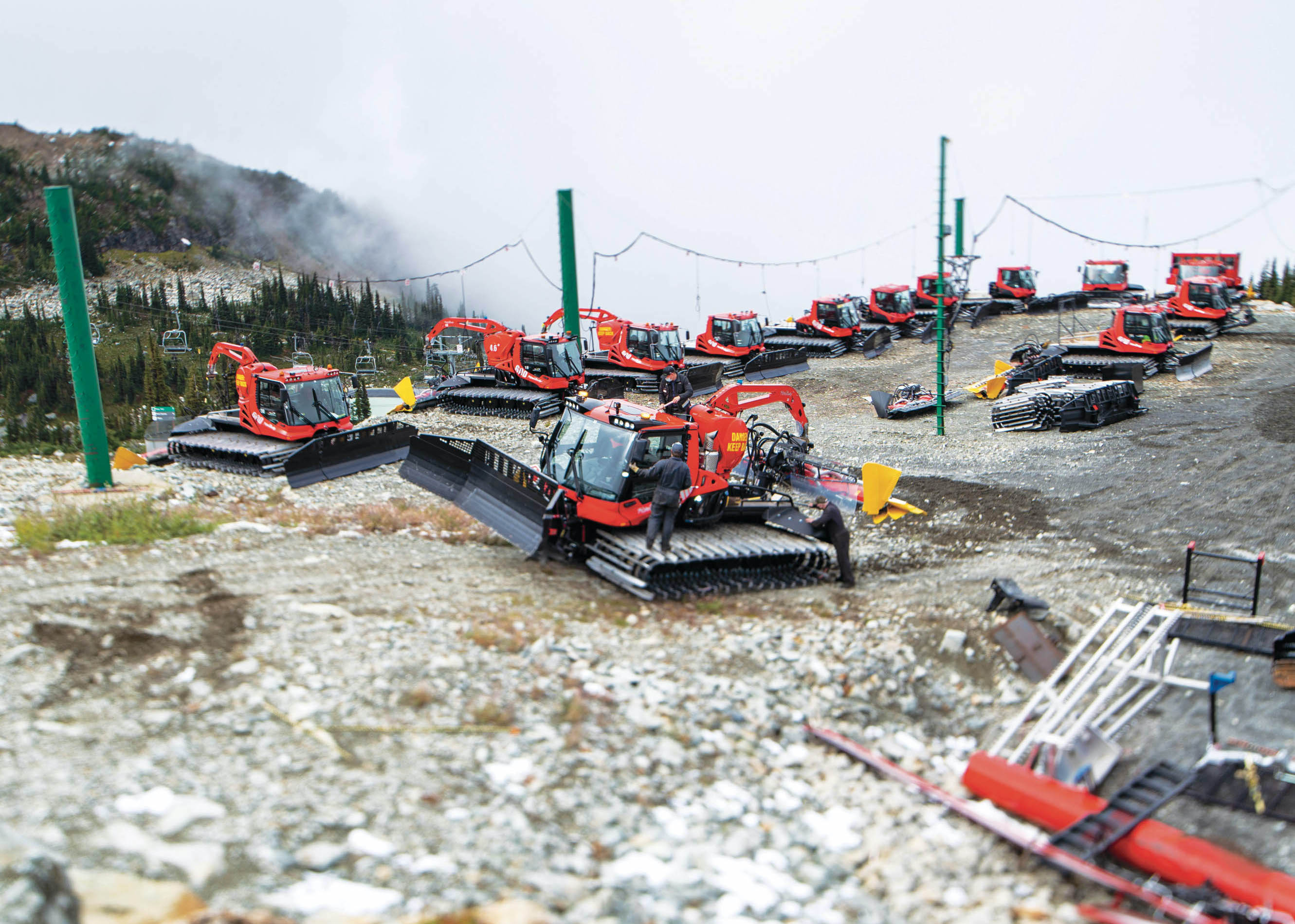September 20, 2021 - Whistler, British Columbia - Crews work to maintain snow preparation machinery.  (Photograph by Jimmy Jeong)