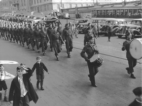 This photo from our archives, dated October 28, 1945, shows the officers and men of the Fifth Field Battery, Royal Canadian Artillery, marching on their return to Montreal from Europe.  It will be included in a future installment of the new History Through Our Eyes series.