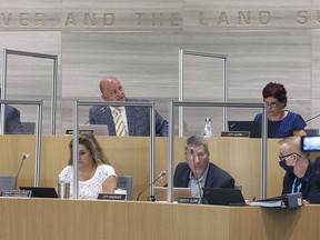 For the first time in nearly six months, Windsor city council and administration participated in an in-person meeting at City Hall on Monday, September 14, 2020. It was a hybrid version of the regular meeting in which some members were in council chambers while others joined.  online.  Seats were very limited.  Mayor Drew Dilkens and members of the administration are shown during the meeting.
