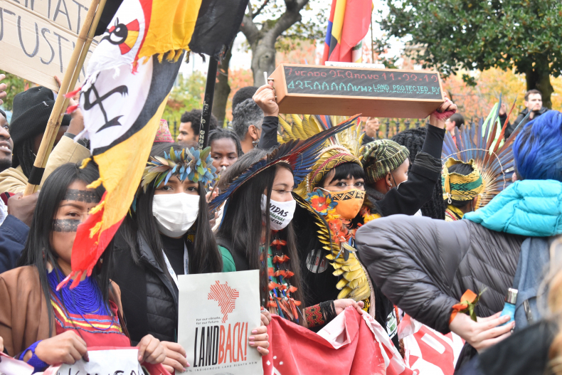 Protesters outside the climate change conference in Glasgow on November 5.