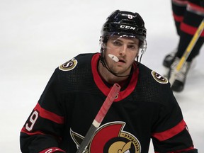 Ottawa Senators right wing Drake Batherson was a late scratch from the Senators' lineup against the Calgary Flames Sunday night after testing positive for COVID-19.