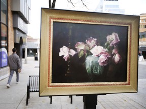 A weather resistant reproduction of a painting from the AGW collection, mounted in the center of Windsor.  Photographed November 11, 2021.