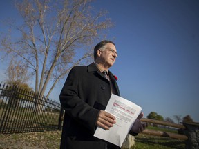 Windsor West MP Brian Masse holds a press conference at the foot of Riverside Drive East and Lauzon Road, the site of the former historic Abars Island View Hotel, on Friday, Nov. 5, 2021.