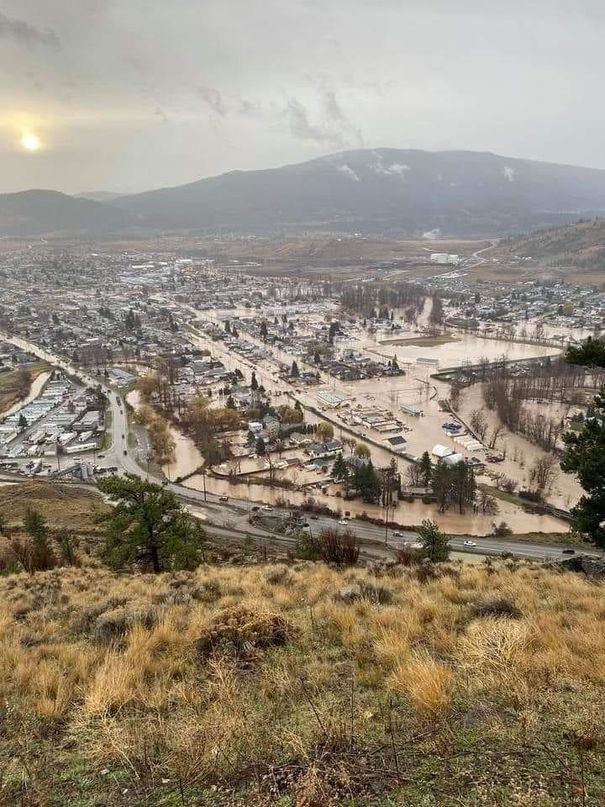 The fires threatened Merritt, BC, just a few months earlier and it is now flooded.