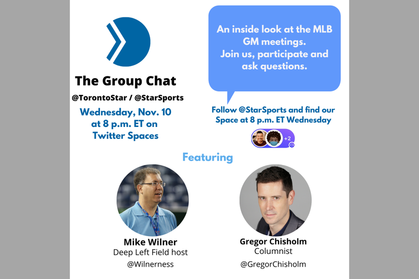 Join Deep Left Field podcast host Mike Wilner and baseball columnist Gregor Chisholm on Twitter Spaces at 8pm ET.  On Wednesday as they discuss what they have seen and heard from the GM meetings in California.