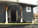 Firefighters at the scene of a fire at Masonic Lodge at 1371 Lynn Valley Rd. In North Vancouver, BC., On March 30, 2021.