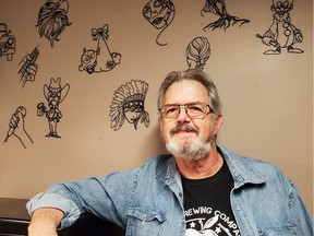 Undated brochure photo of Mike Martin, a retired pipe fitter at Roger's Sugar, with his copper wire art.  He moved to Sarnia, Ontario in retirement, but each year he continues to donate a couple of his wall art for the Roger's Sugar Plant raffle drawing, proceeds from which go to the province's Empty Stock Fund.