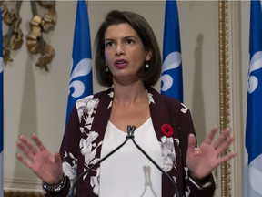 The Deputy Prime Minister and Minister of Public Security of Quebec, Geneviève Guilbault, reacts to the report of the anti-corruption unit (UPAC), on Tuesday, November 9, 2021, in the Quebec City legislature.