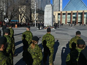 Remembrance Day ceremony outside Edmonton City Hall on November 11, 2021. Photo by Ed Kaiser, Postmedia.