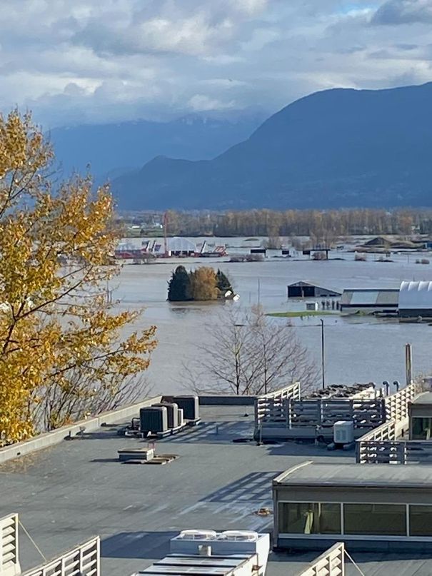 A photo taken by a local resident shows the Sumas Prairie, a low-lying agricultural area in Abbotsford, flooded with water.