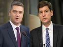 Former British Columbia Liberal Party housing critic Todd Stone (left) and colleagues have targeted Attorney General David Eby (right), the minister responsible for housing, for 