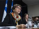 Quebec ombudsman Marie Rinfret comments on her report on the management of CHSLDs during the first wave of the COVID-19 pandemic, Tuesday, November 23, 2021, in the Quebec City legislature.