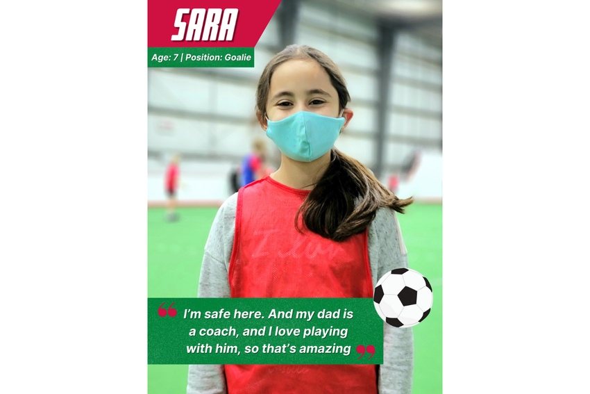 Sara grew up playing soccer and has been a part of the Free Play for Kids program for two years.  When she's older, she wants to be a junior coach, so she can help other kids.