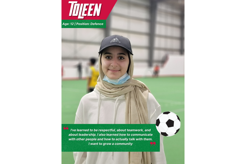 Toleen is a junior coach and leader in Free Play for Kids.  When she grows up, she wants to play soccer, but she always wants to be a lawyer or an interior designer.