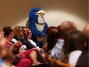 The Harrow High School Hawks mascot is seen at a full Essex County District School Board meeting in Windsor in this 2015 file photo.