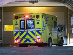 An ambulance arrives at the emergency department of a hospital in Montreal.