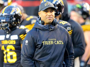 Hamilton Tiger-Cats head coach Orlondo Steinauer during the 107th Gray Cup CFL Championship soccer game in Calgary on Sunday, Nov. 24, 2019.