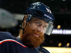 Jakub Voracek of the Columbus Blue Jackets warms up before a game against the Anaheim Ducks at Nationwide Arena on December 9, 2021 in Columbus, Ohio.