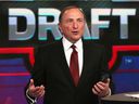 NHL Commissioner Gary Bettman opens the first round of the 2021 NHL Entry Draft at the NHL Network Studios on July 23, 2021 in Secaucus, New Jersey.